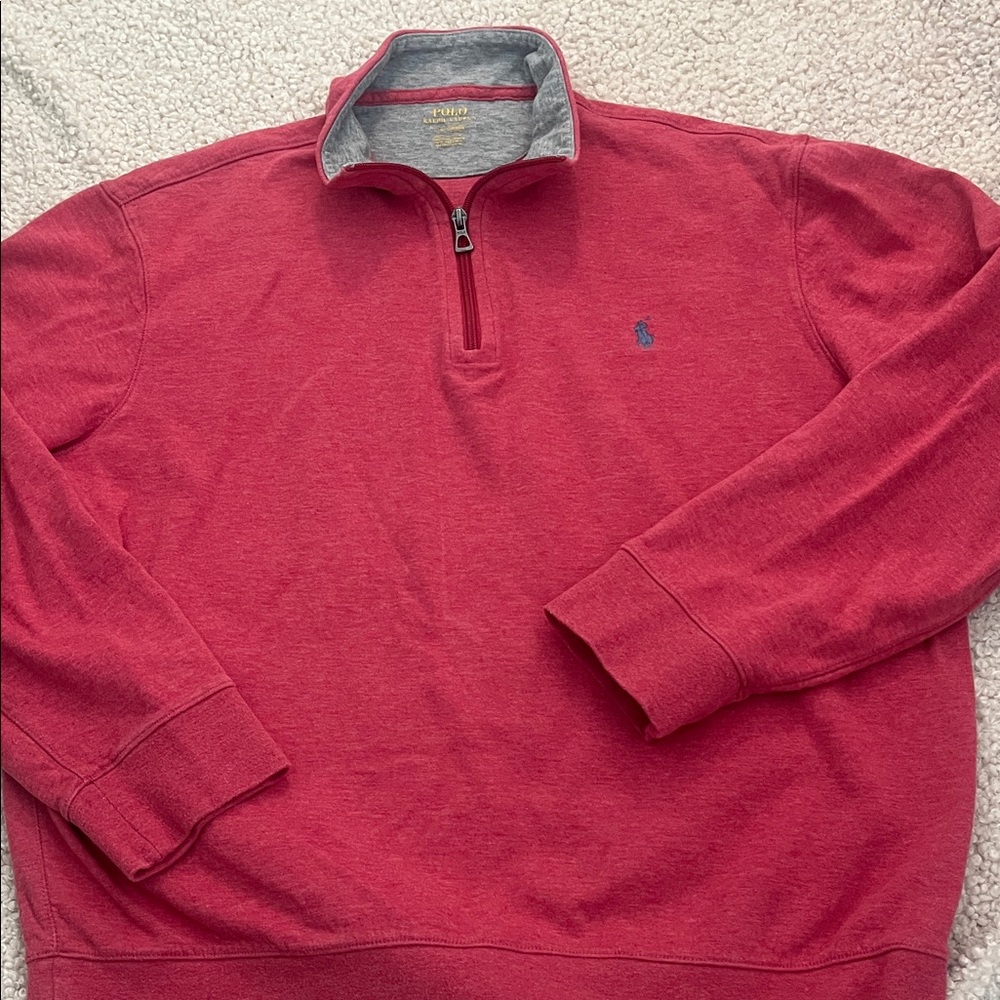 Men's Red Quarter-Zip Polo by Ralph Lauren  Sweater Sz L